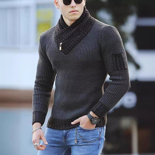 Herren Strickpullover mit hohem Kragen und strukturiertem Design EB