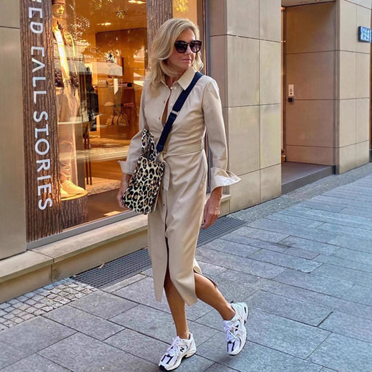 Damen Hemdblusenkleid mit eleganter Taillierung und durchgehendem Knopfverschluss Heidi-Mode