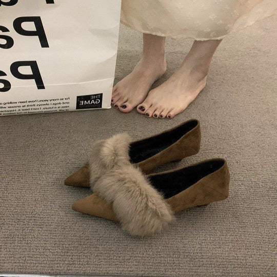 Damen spitze Slingbacks mit flauschigem Kragen und eleganter Absatzgestaltung EB