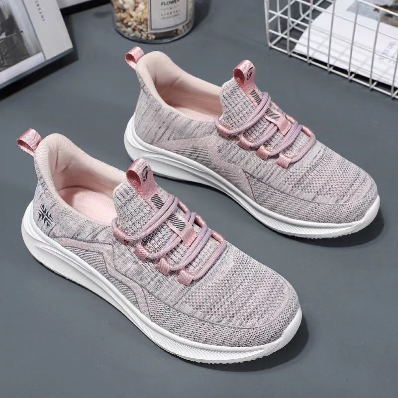Damen nan gestrickte Slip-On-Sneaker mit elastischer Schnürung, gepolsterter Innenfütterung und dämpfender Profilsohle EB