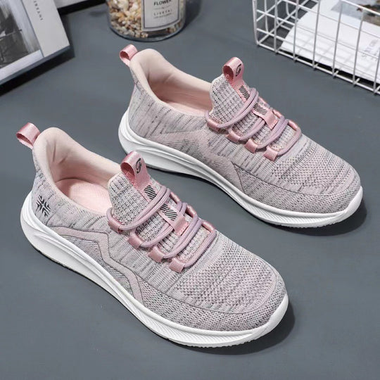 Damen nan gestrickte Slip-On-Sneaker mit elastischer Schnürung, gepolsterter Innenfütterung und dämpfender Profilsohle EB