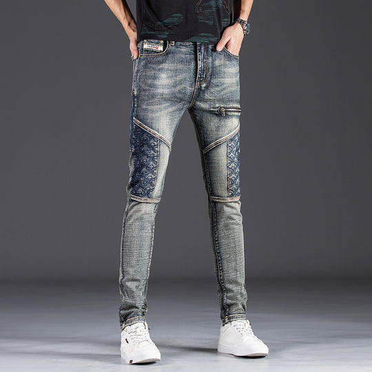 Herren modische Slim Fit Jeans mit kreativen Designelementen und einzigartigen Nähten EB