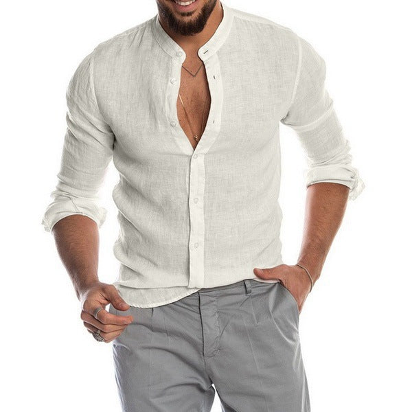 Herren Leinenhemd mit modernem Henley-Ausschnitt und Struktur EB