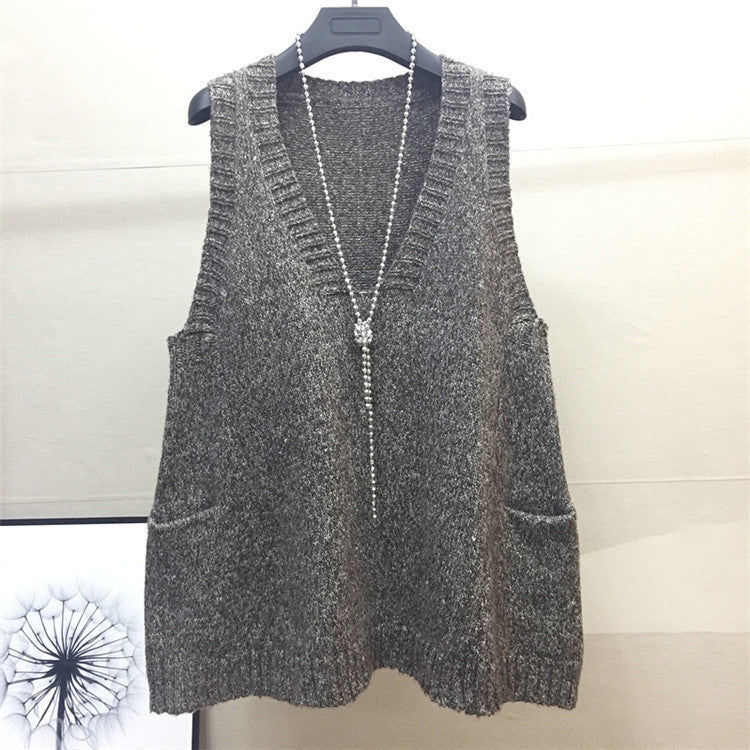 Damen V-Ausschnitt Stricktop mit seitlichen Taschen EB