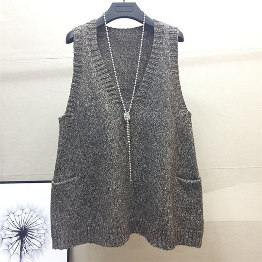 Damen V-Ausschnitt Stricktop mit seitlichen Taschen EB