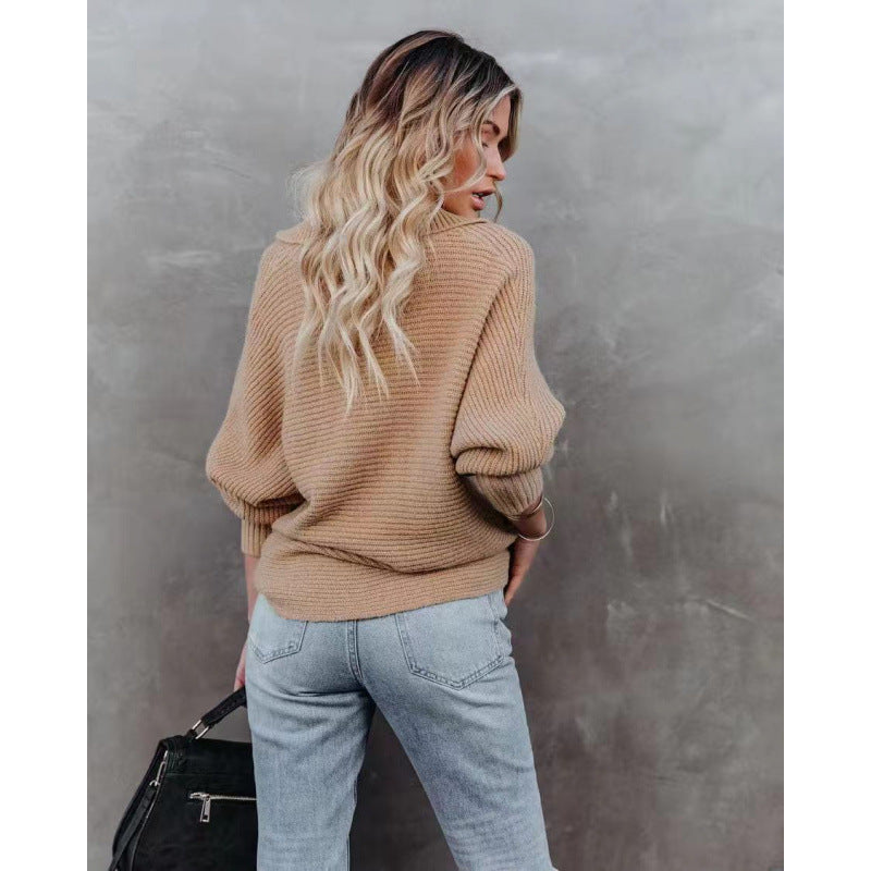 Damen modischer Pullover mit weitem Kragen und Rippstruktur EB