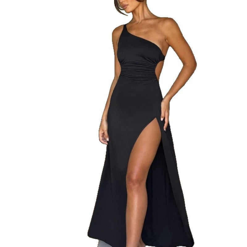 Damen Maxi-Kleid mit asymmetrischem Ausschnitt und eleganten Teilungsnähten EB