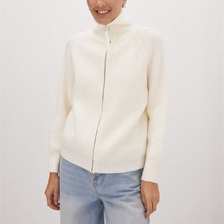 Damen Strickjacke mit hohem Kragen und Reißverschluss EB