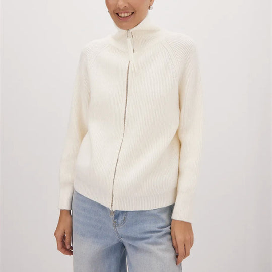 Damen Strickjacke mit hohem Kragen und Reißverschluss EB