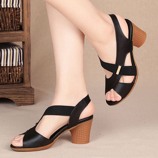 Damen elegante Riemchen-Sandalen mit komfortablem Blockabsatz EB