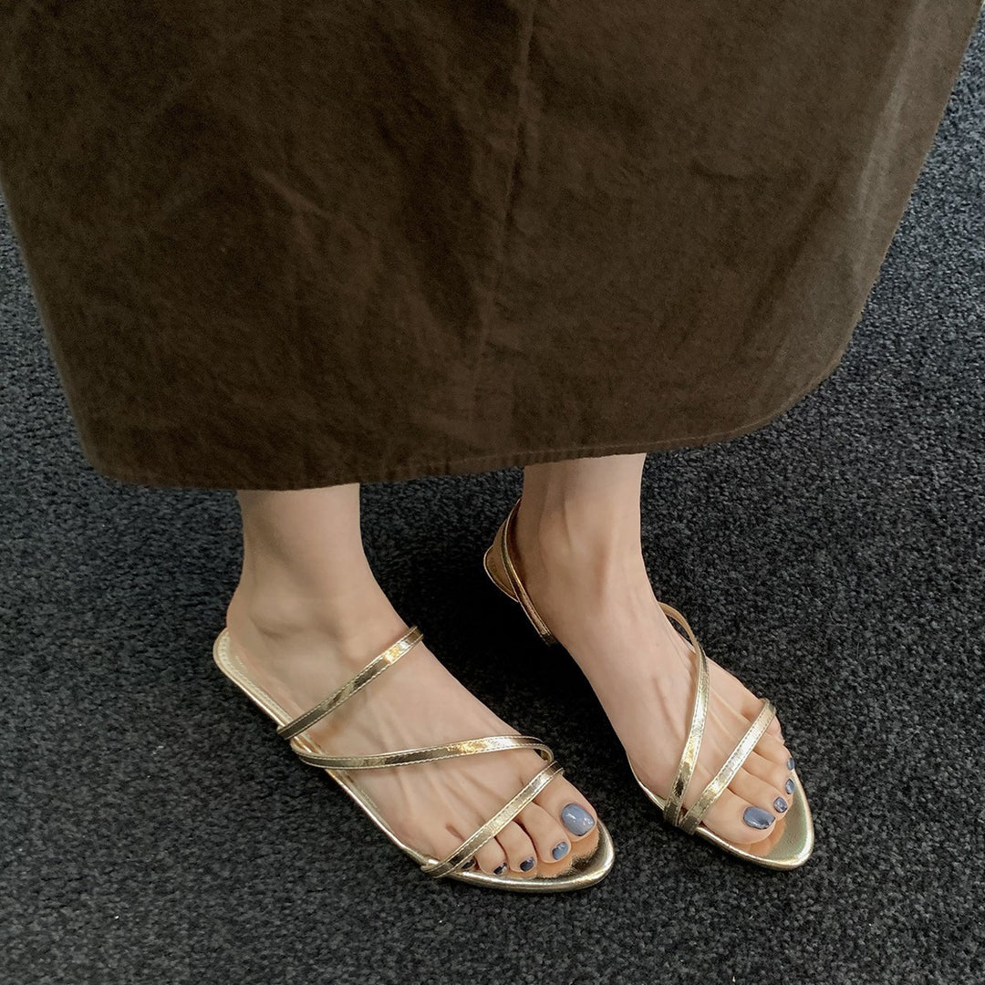 Damen Glamouröse Riemchen-Sandalen mit elegantem Metallic-Finish EB