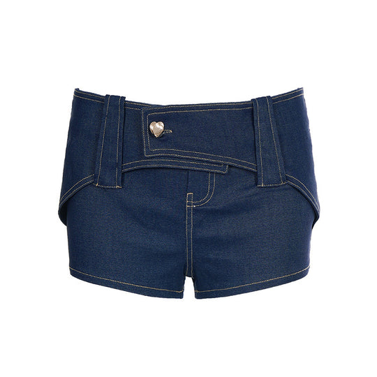 Damen Denim-Shorts mit hohem Tailleinsatz und modischen Akzenten EB