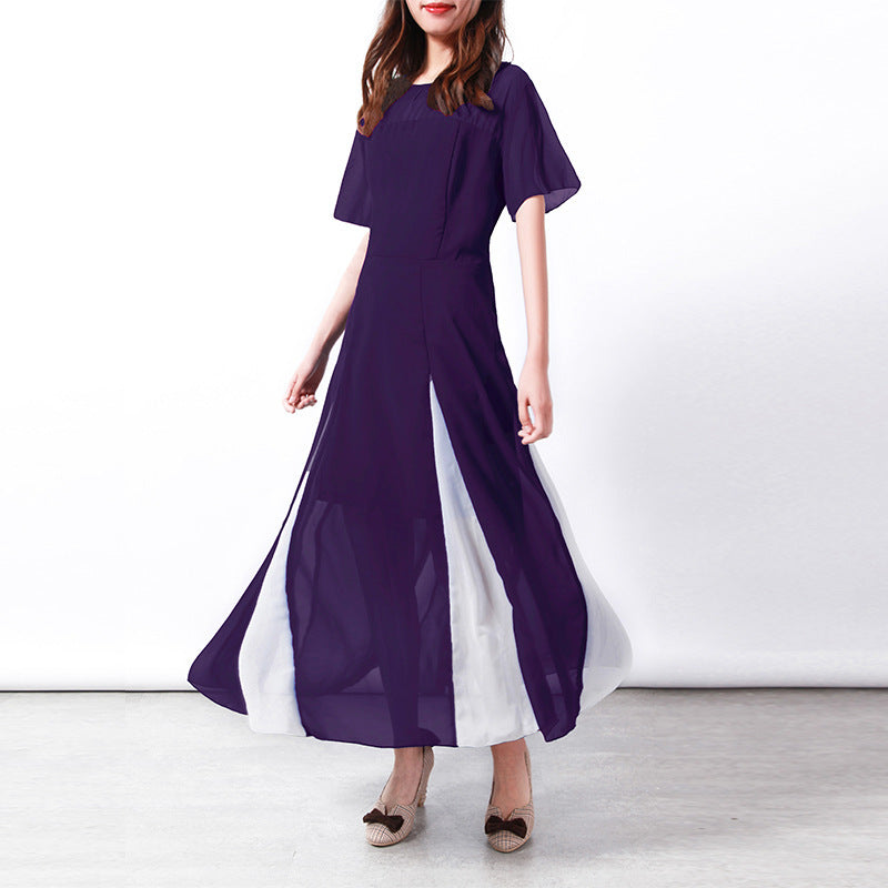 Damen Maxi-Langarmkleid mit transparenten Ärmeln und seitlichem Schlitz EB
