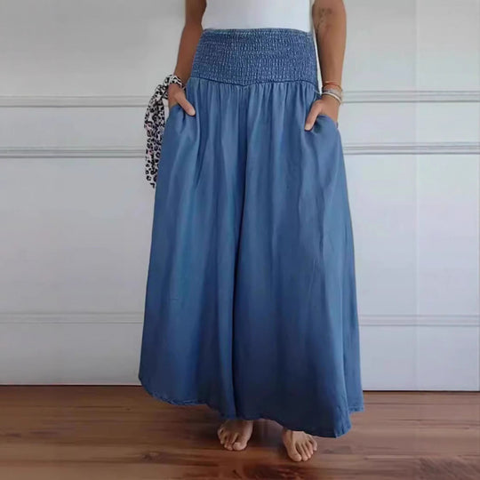 Damen luftige Weite Hose mit elastischem Bund und Taschen EB