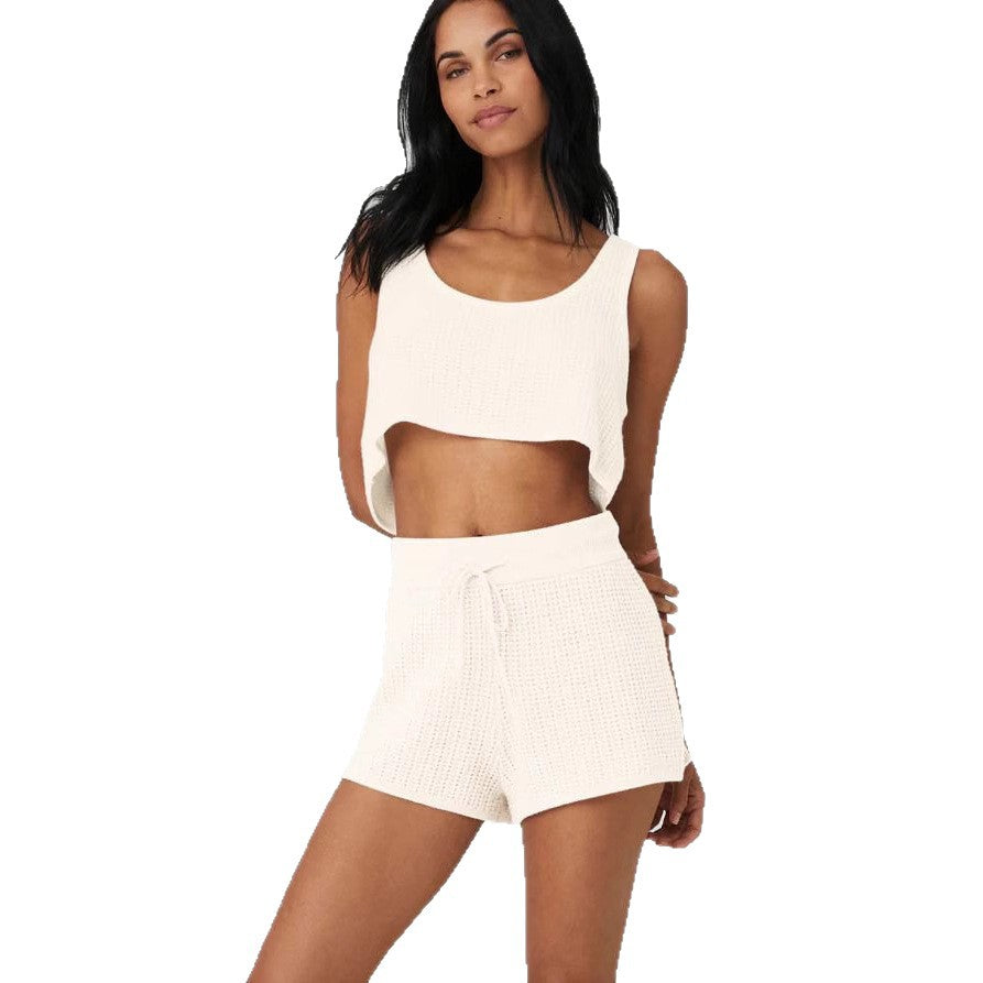 Damen lässiges Crop-Top und Shorts Set aus atmungsaktiver Baumwolle EB