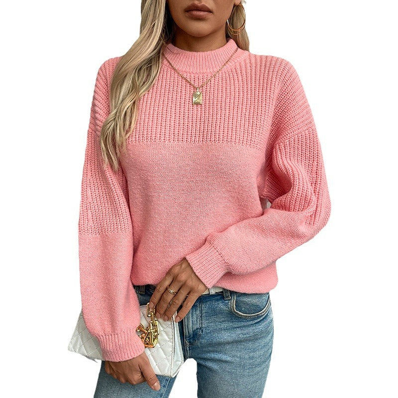 Damen lässiger Pullover mit hohem Kragen und modernem Strukturstrick EB