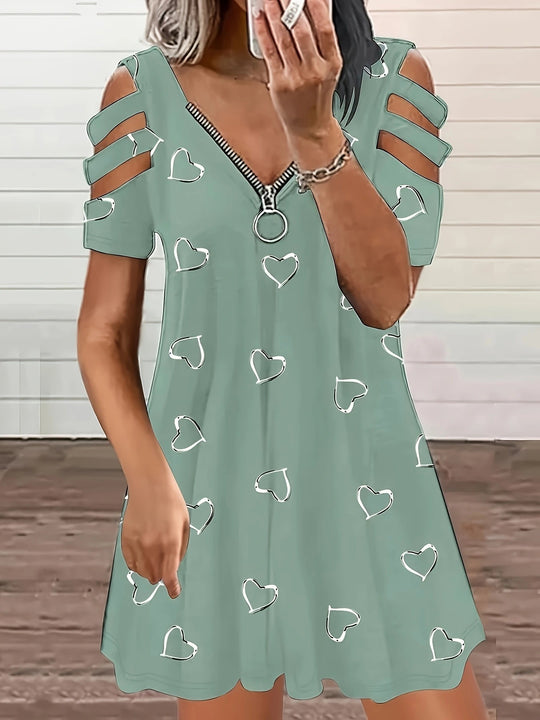 Damen Freizeitkleid mit Cut-Out-Ärmeln und Herzmuster EB