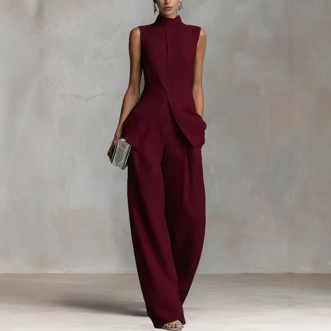 Damen Eleganter suit mit hochgeschlossenem Kragen und weitem Bein EB
