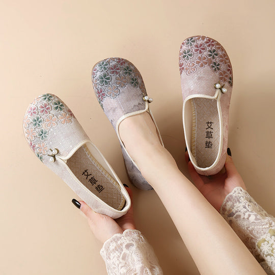 Damen Bequeme und modische Ballerinas mit feinem Blumenmuster EB