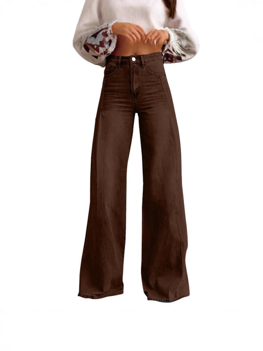 Damen nan hochgeschnittene Schlagjeans mit extra weitem Bein, figurstreckender Passform und dezenter Vintage-Waschung EB