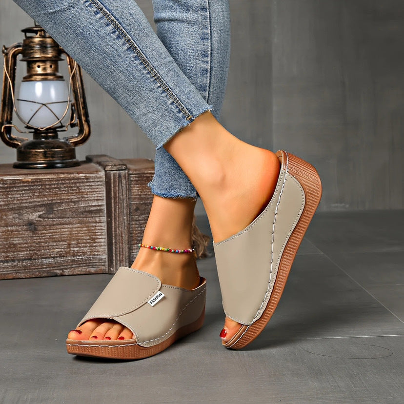 Damen nan anatomisch geformte Schlupf-Sandale mit ergonomischer Keilsohle und genähter Randnaht EB