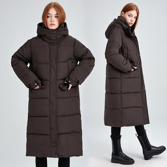 Damen Lange isolierte Winterjacke mit Kapuze und einzippbarem Kragen EB