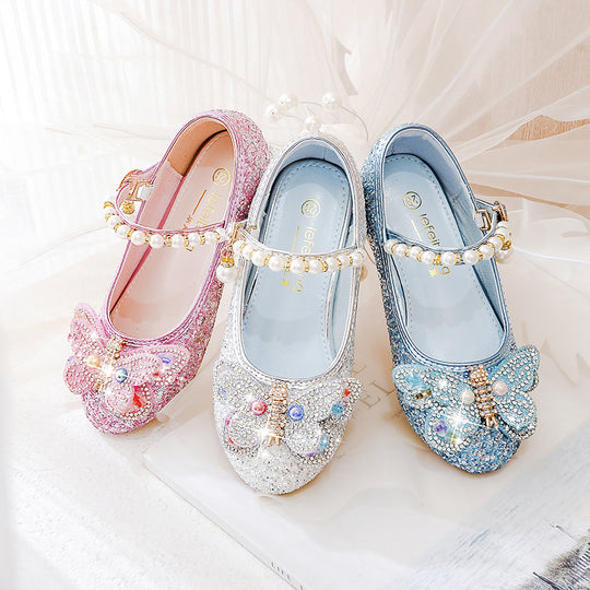 Mädchen Ballerinas mit funkelnden Schmetterlingsapplikationen und Perlenverzierungen EB