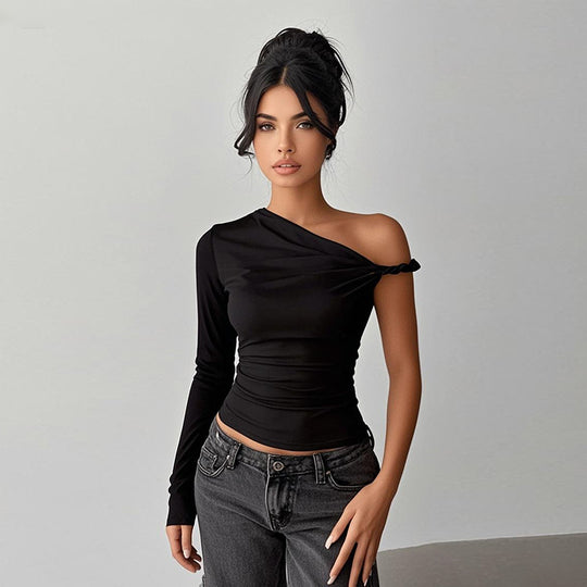 Damen asymmetrisches Langarmoberteil mit schulterfreiem Design EB