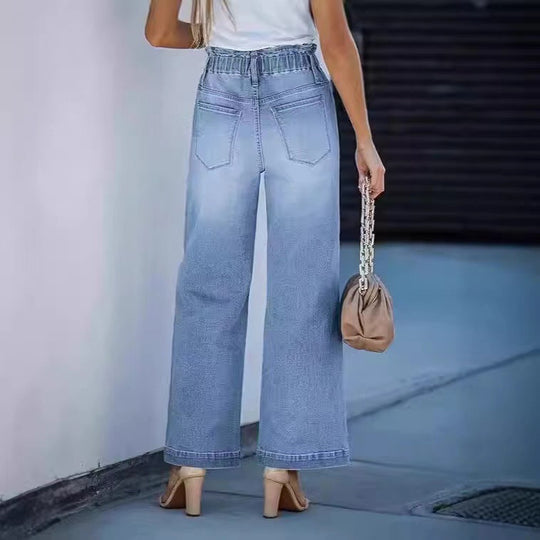 Damen Weite Jeanshose mit lässigem Kordelzug EB