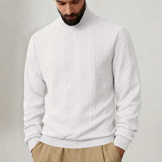 Herren nan Strickpullover mit Stehkragen, Zopfmuster, weichem Rippbündchen und Regular Fit EB