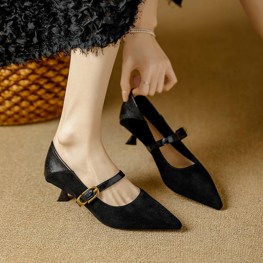 Damen Elegante Mary Jane Pumps mit dekorativem Riemen und niedrigem Absatz EB