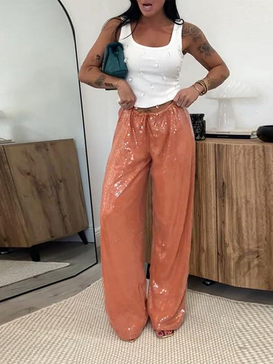 Damen Glitzernde Palazzo-Hose EB