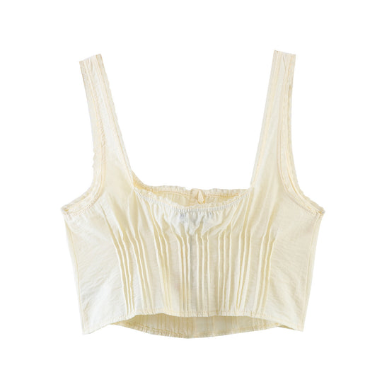 Damen-Crop-Top mit feinen Falten und Zierknöpfen EB