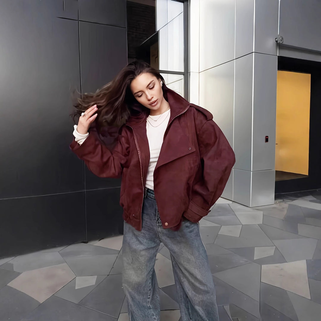 Damen modische Steppjacke mit hohem Kragen und seitlichen Taschen EB