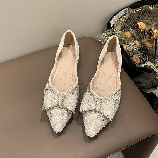 Damen elegante Ballerinas mit funkelndem Schleifendetail EB
