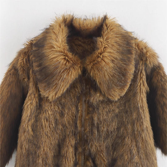 Damen elegante Kunstpelzjacke mit breitem Kragen EB