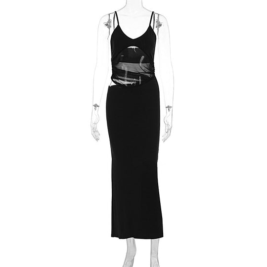 Damen elegantes bodenlanges Wickelkleid mit feinen Trägern und figurformendem Design EB
