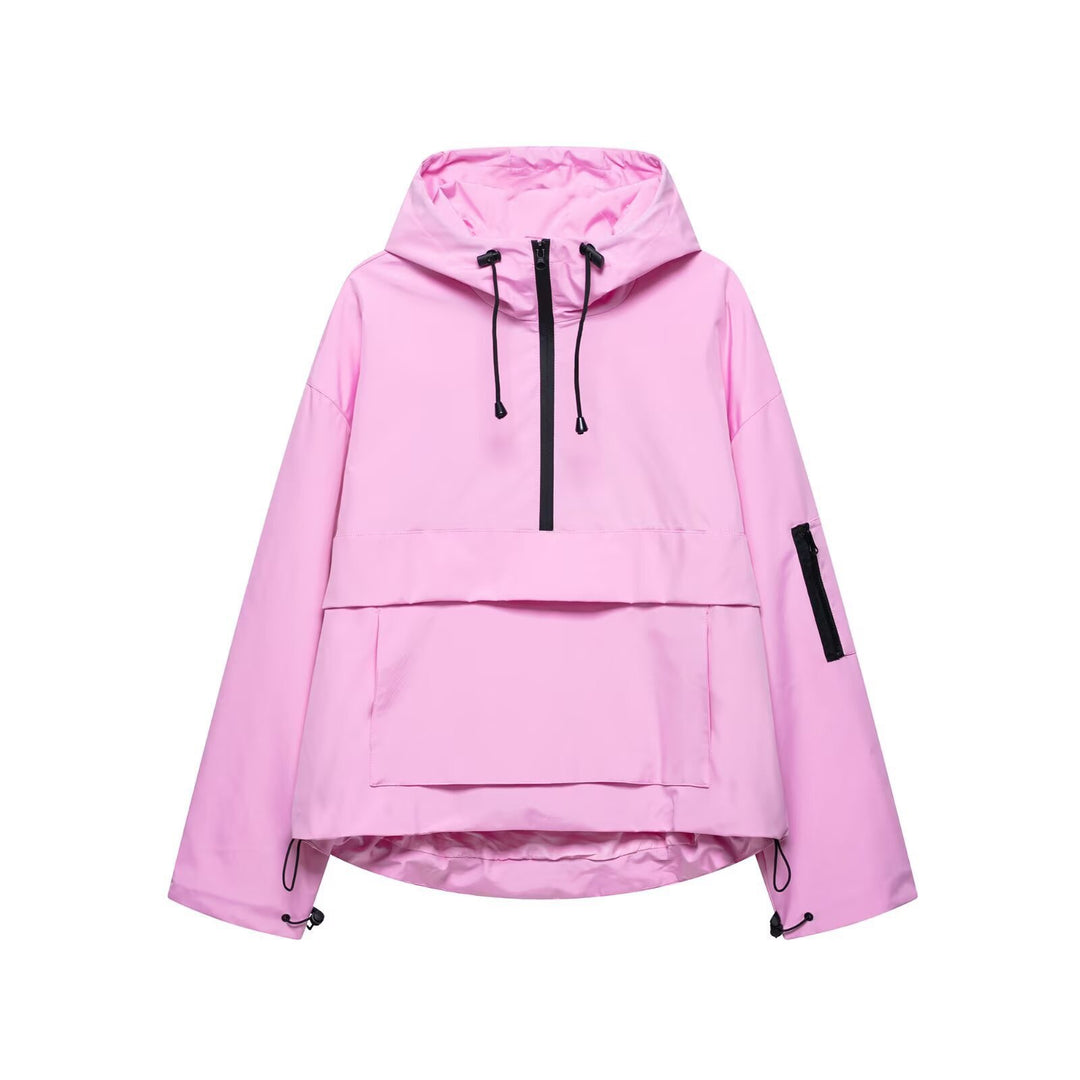 Unisex nan technischer Windbreaker Anorak mit halbhohem Reißverschluss Kapuze und Kängurutasche EB