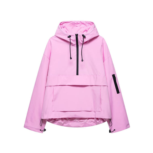 Unisex nan technischer Windbreaker Anorak mit halbhohem Reißverschluss Kapuze und Kängurutasche EB