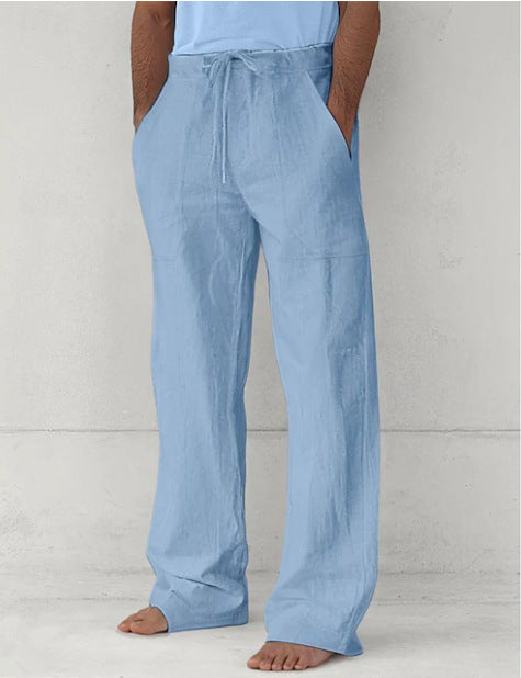 Herren nan leichte Relax-Chino aus Leinenmix mit weitem Bein, Kordelbund und seitlichen Eingrifftaschen EB
