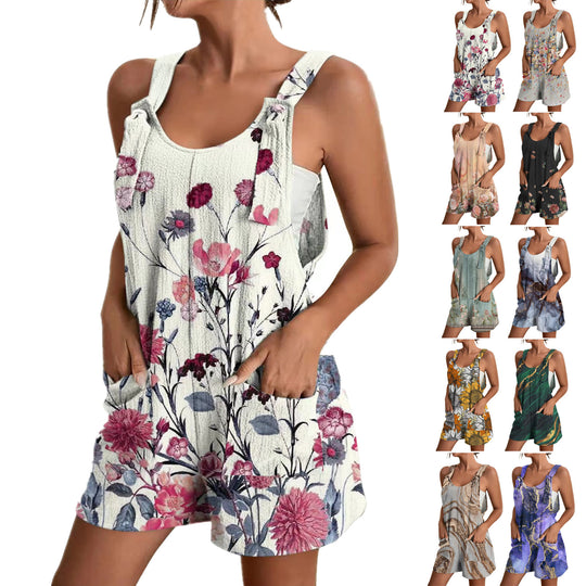 Damen lässiger Overall mit floralem Design und praktischen Taschen EB
