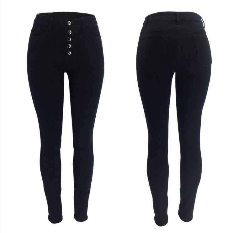 Damen nan hochgeschnittene Skinny-Jeans mit sichtbarer Knopfleiste und figurformendem Stretch EB