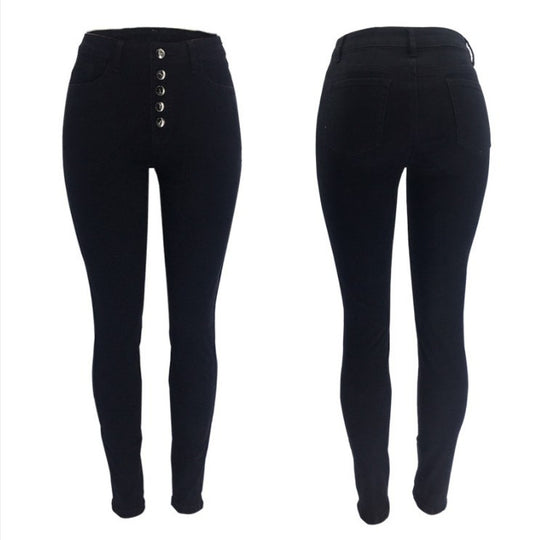 Damen nan hochgeschnittene Skinny-Jeans mit sichtbarer Knopfleiste und figurformendem Stretch EB