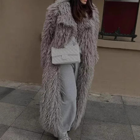 Damen Flauschiger Oversized-Mantel aus Kunstpelz EB