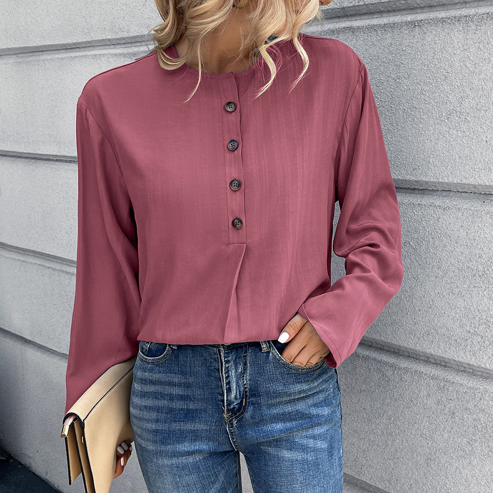 Damen Lockere Bluse mit Knopfdetail und langen Ärmeln EB