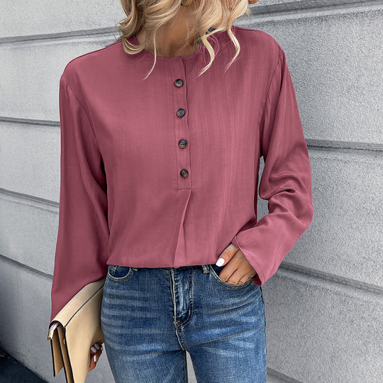 Damen Lockere Bluse mit Knopfdetail und langen Ärmeln EB