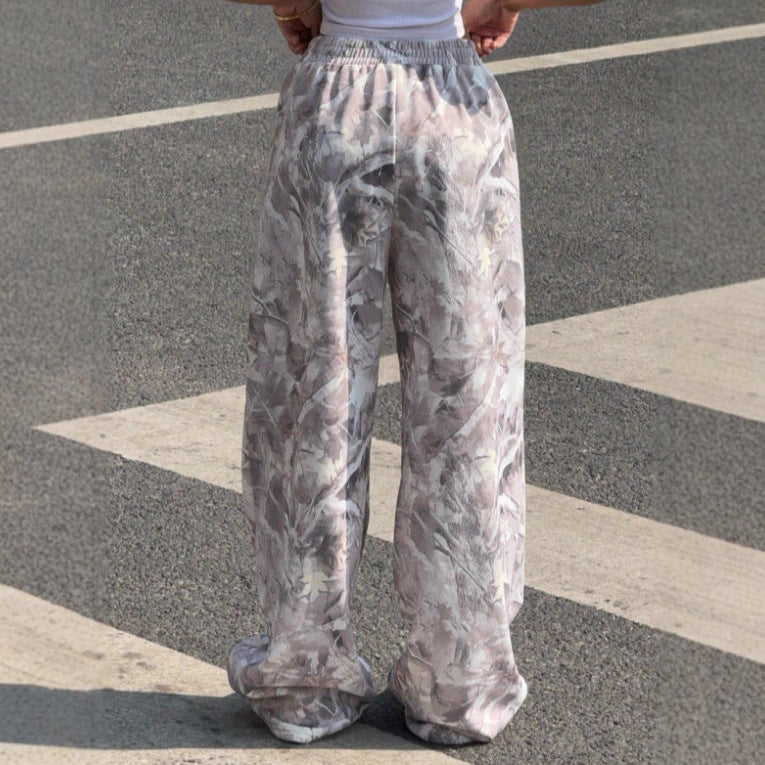 Damen nan weite Palazzo-Hose mit floralem Alloverprint und elastischem Bund EB
