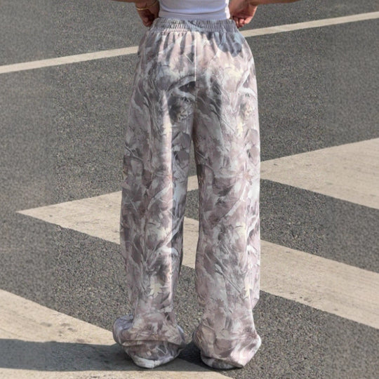 Damen nan weite Palazzo-Hose mit floralem Alloverprint und elastischem Bund EB