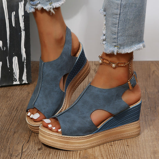 Damen Wedge-Sandalen mit offenem Zehenbereich und eleganter Schnalle EB