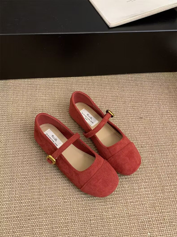 Damen Ballerinas mit modischem Riemchen und goldener Schnalle EB